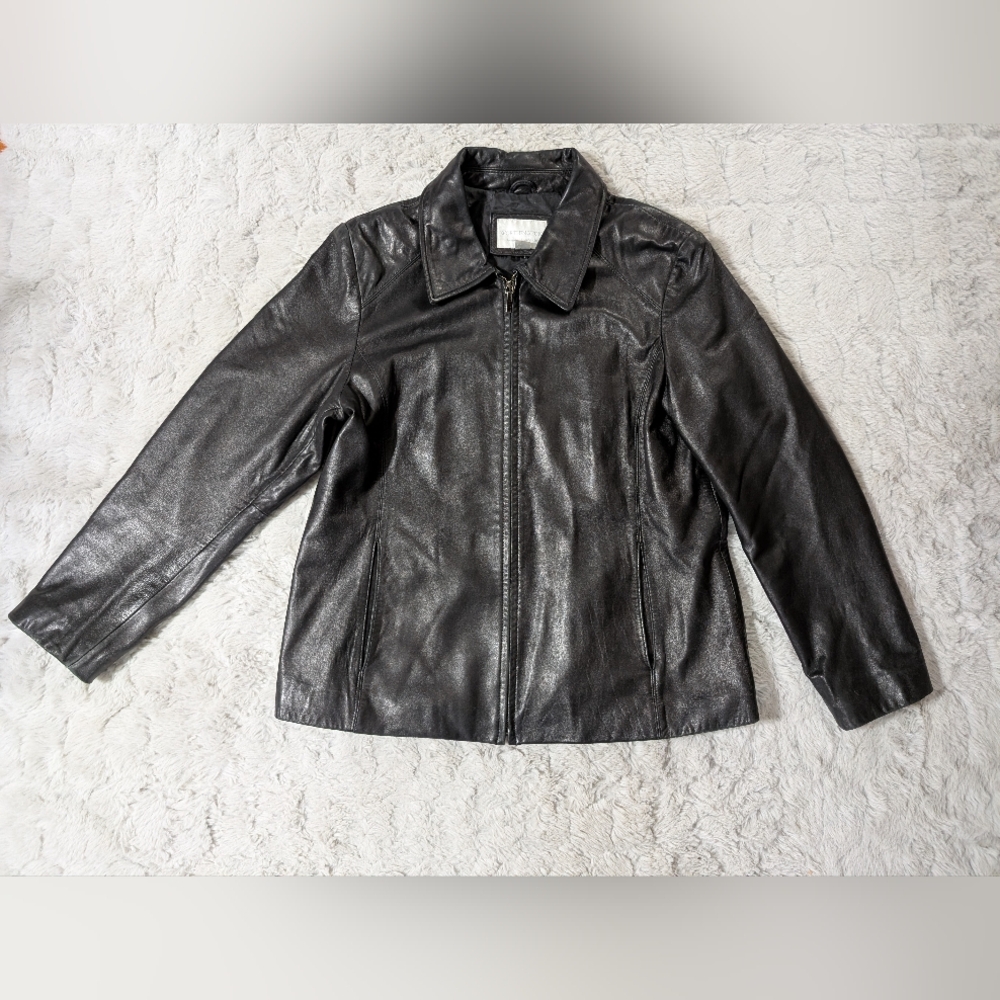 Worthington Genuine Lambskin Black Leather Jacket Women's Size Large